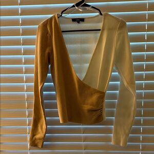 Lulu's V-Neck Asymmetrical Sweater Top - Tan and Cream